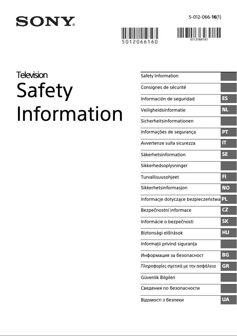 Page 1 of the manual Safety Instructions Sony KD-55X89J