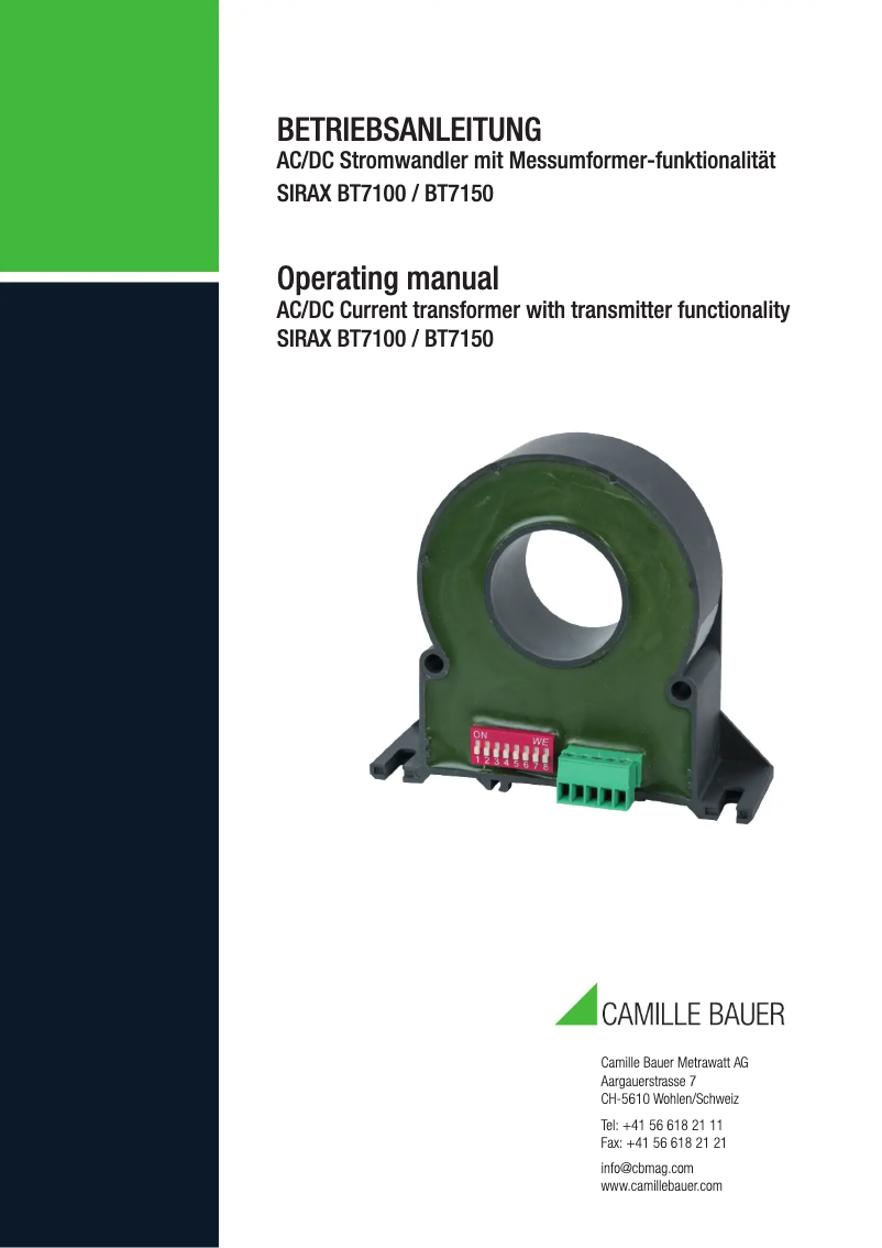 First page image of the manual for SIRAX BT7100