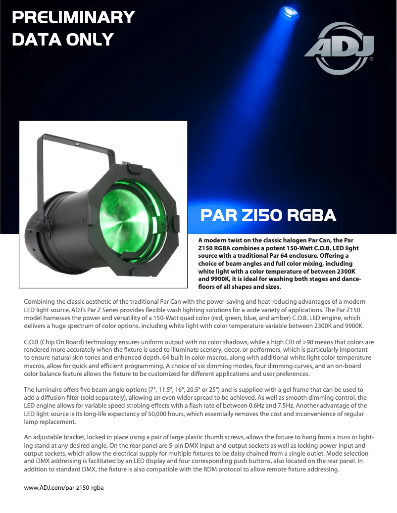 Page 1 of the manual User Manual American DJ Par Z150 RGBA