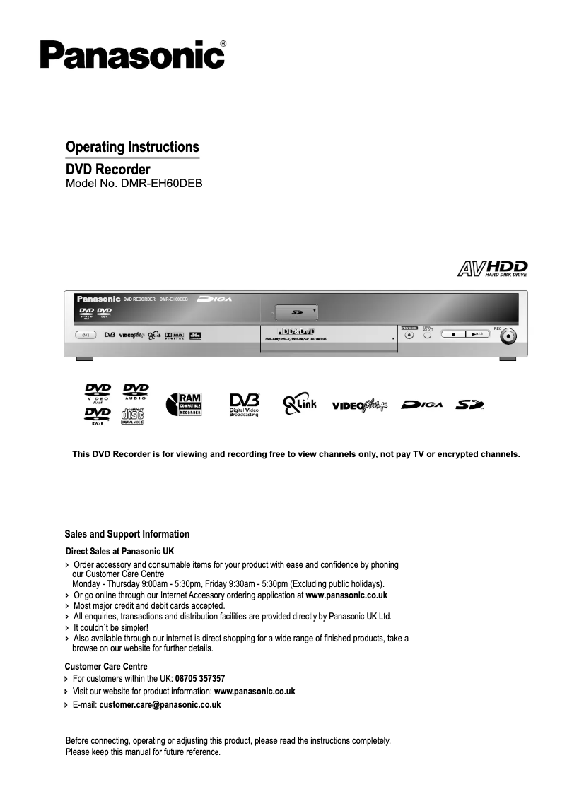First page image of the manual for DMR-EH60D