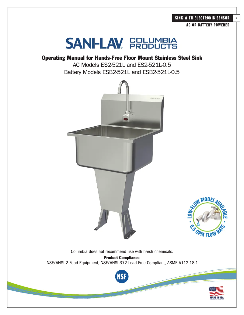 Page 1 of the manual User Manual Sani-Lav ES2-521L