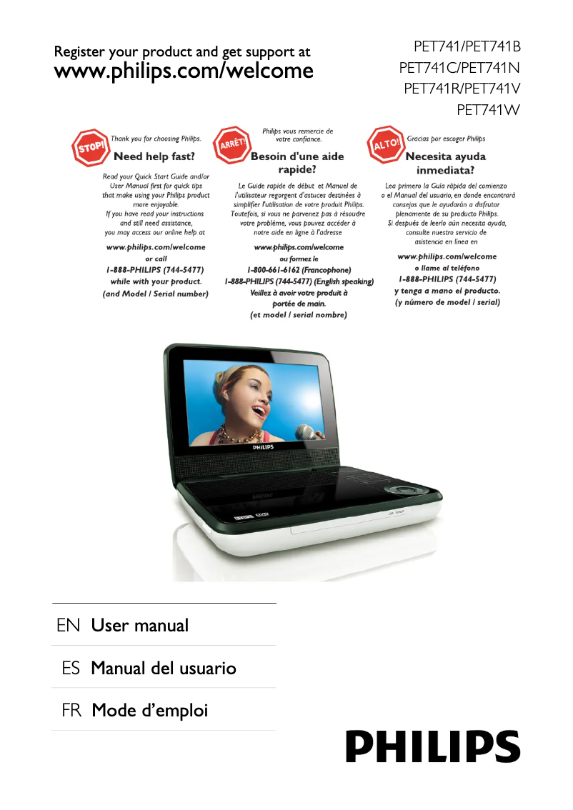 Page 1 of the manual User Manual Philips PET741N