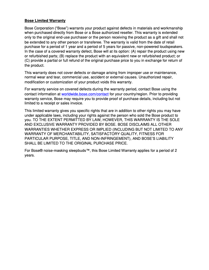 Page 1 of the manual Warranty Information Bose Surround Speakers 700