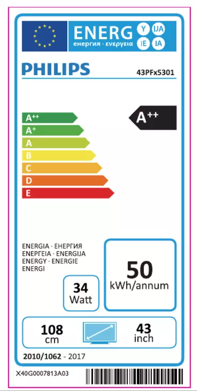 Page 1 of the manual Energy Label Philips 5300 series 43PFT5301