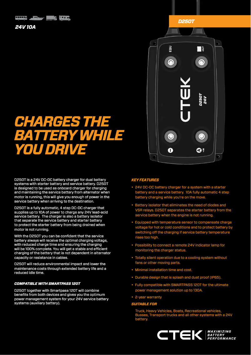 Page 1 of the manual Technical Sheet Ctek D250T