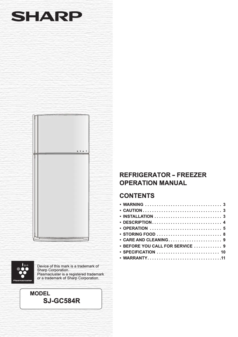 Page 1 of the manual User Manual Sharp SJ-GC584R