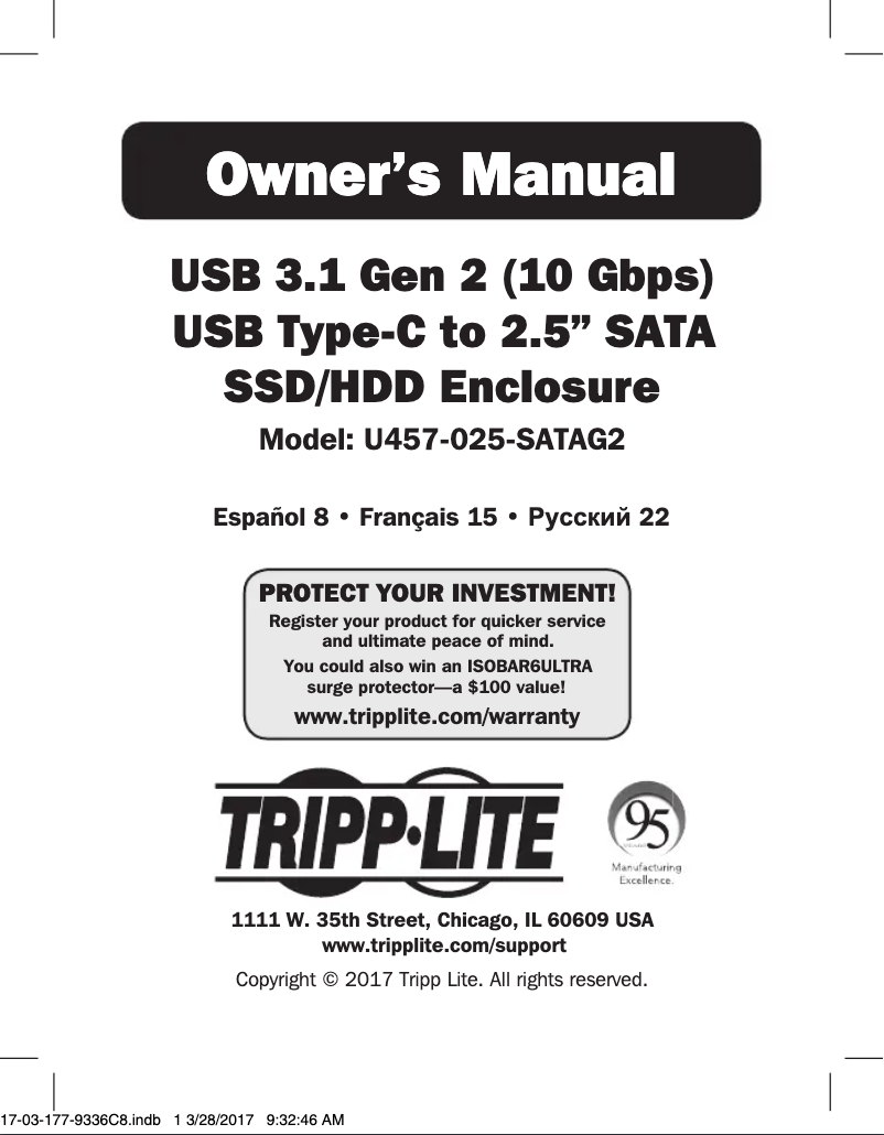 Page 1 of the manual User Manual Tripp Lite U457-025-SATAG2