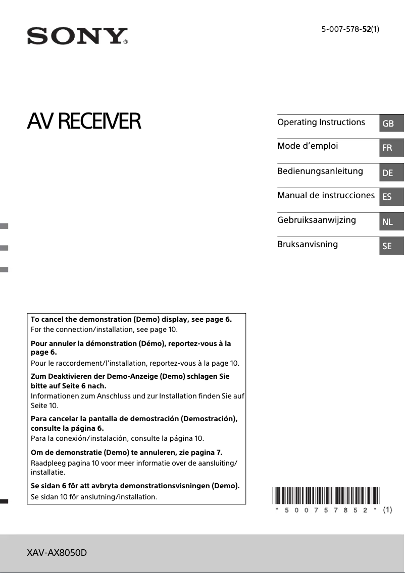 First page image of the manual for XAV-AX8050D