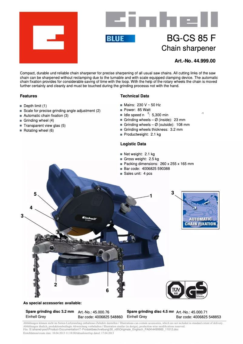 Page 1 of the manual User Manual Einhell BG-CS 85 F