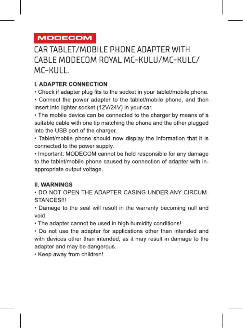 Page 1 de la notice Manuel utilisateur ModeCom ROYAL MC-KULU-01