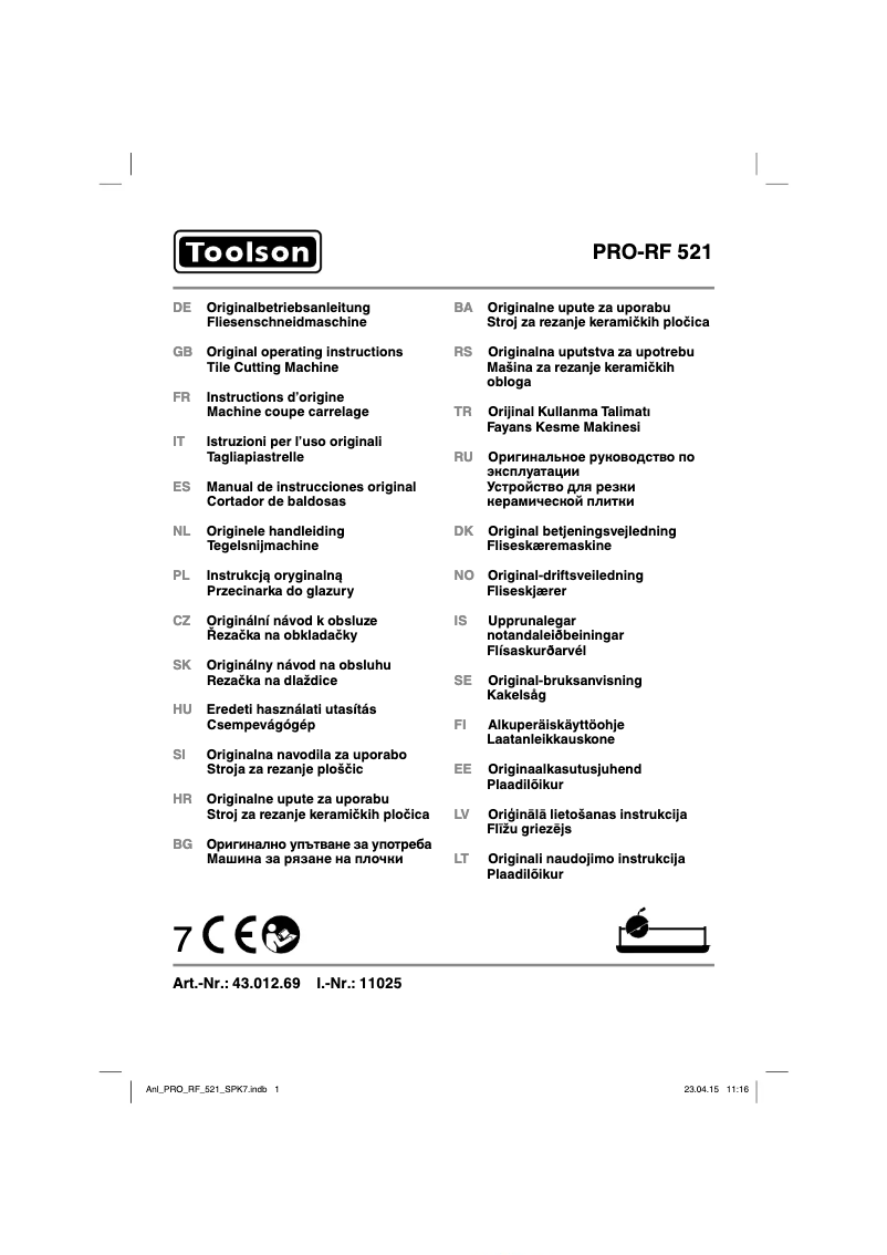 Page 1 of the manual User Manual Toolson Pro-RF 521