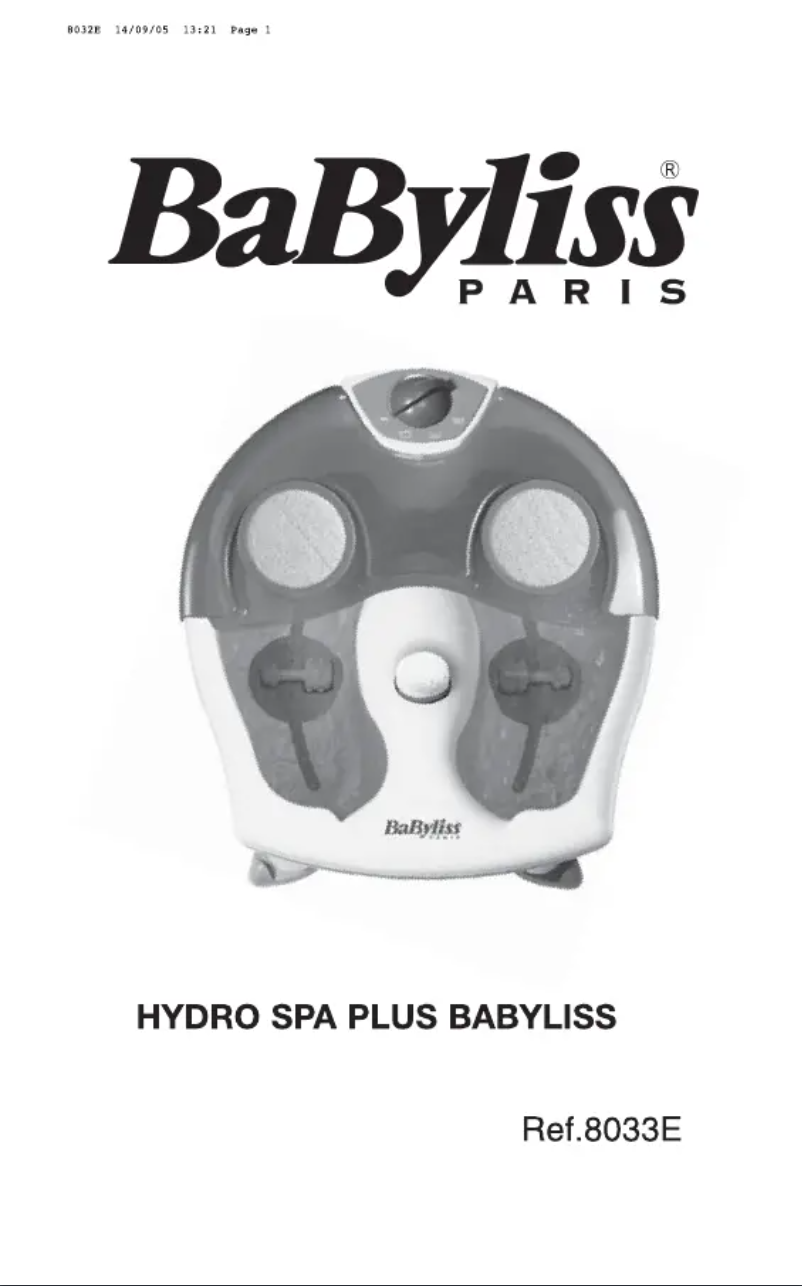 Page 1 of the manual User Manual BaByliss Hydro Spa Plus 8033E