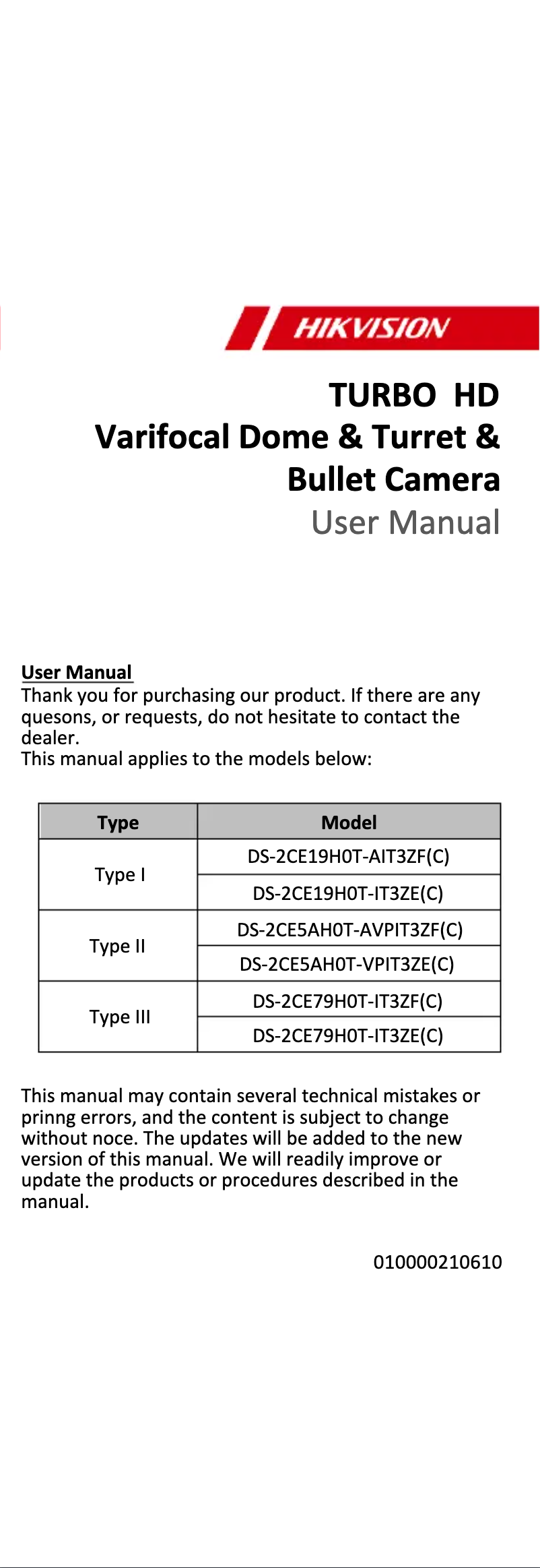 Page 1 of the manual User Manual Hikvision DS-2CE5AH0T-AVPIT3ZF