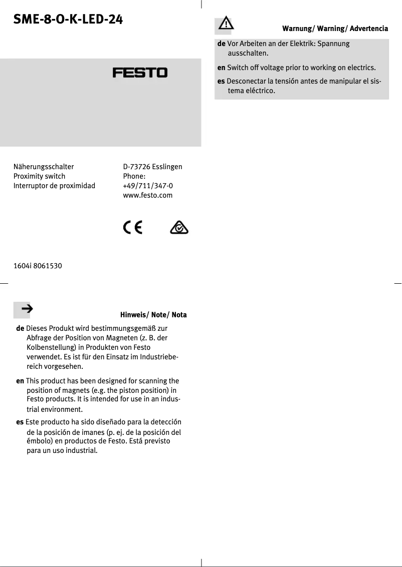 Page 1 of the manual User Manual Festo SME-8-O-K-LED-24