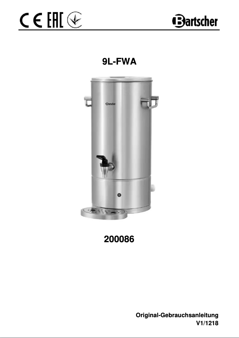 Page 1 de la notice Manuel utilisateur Bartscher 9L-FWA