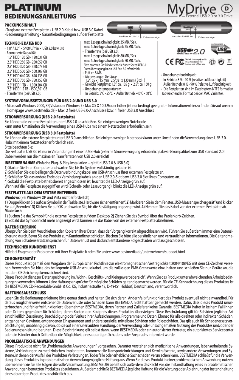 Page 1 of the manual User Manual Bestmedia MyDrive 3000GB Platinum