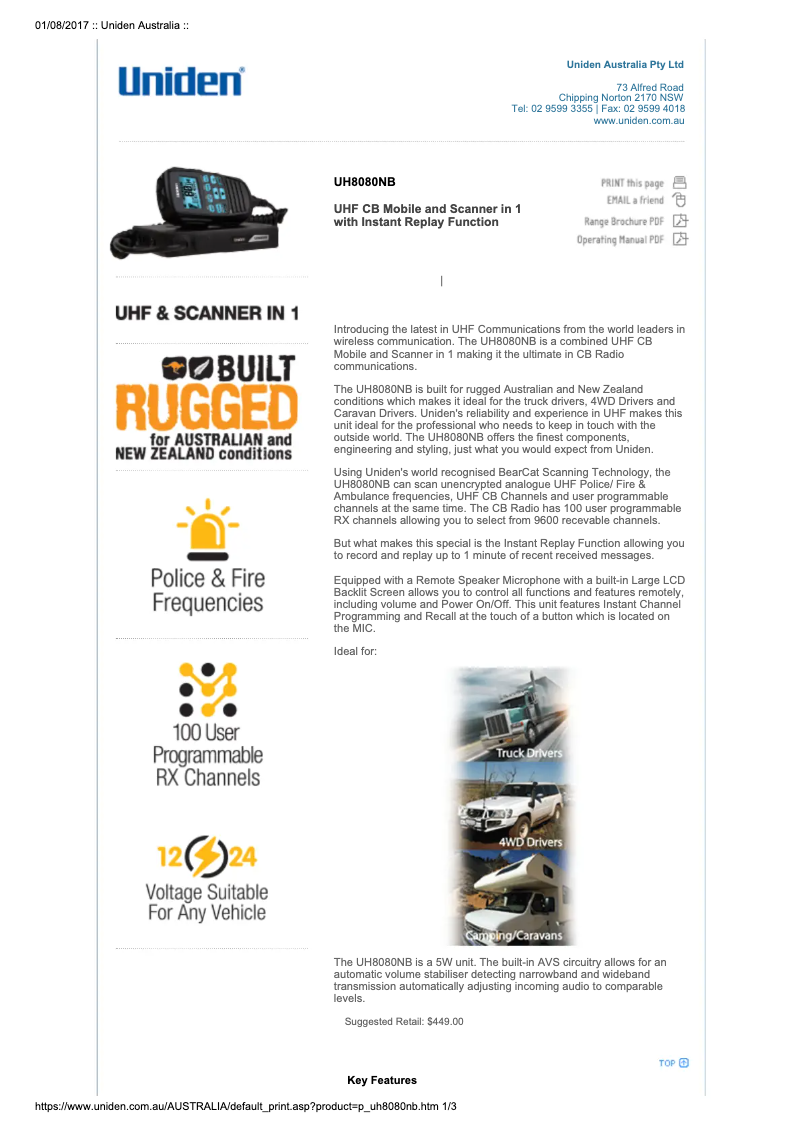 First page image of the manual for UH8080NB