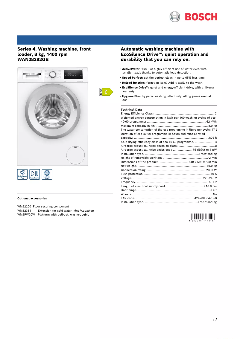 First page image of the manual for WAN28250GB