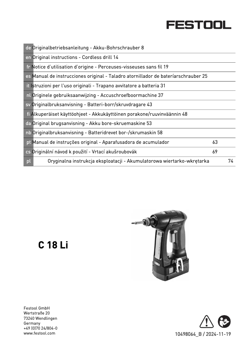 First page image of the manual for C 18 HPC 4,0 I-Set