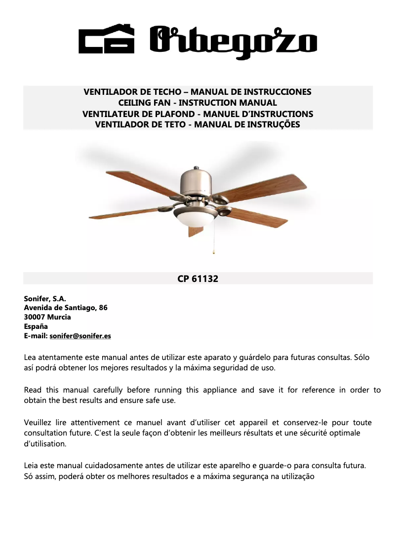 Page 1 of the manual User Manual Orbegozo CP 61132