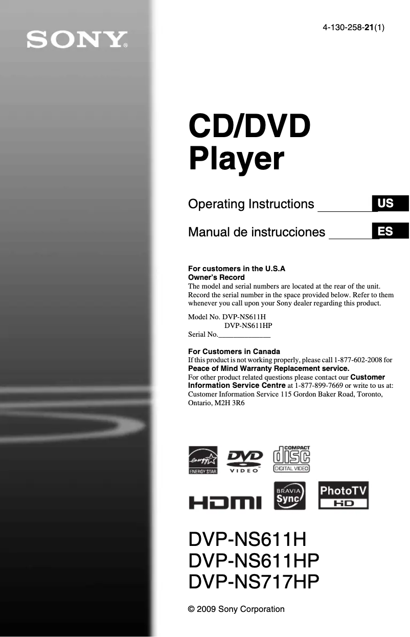 First page image of the manual for DVP-NS717HP