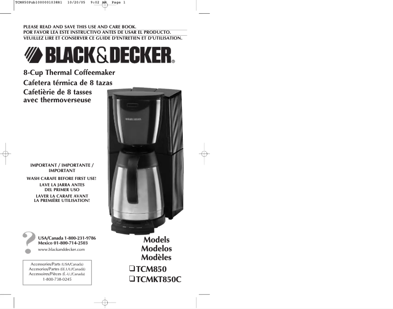 Page 1 of the manual User Manual Black & Decker TCMKT850C