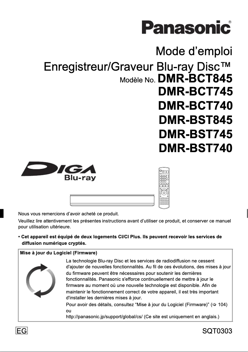 First page image of the manual for DMR-BCT740