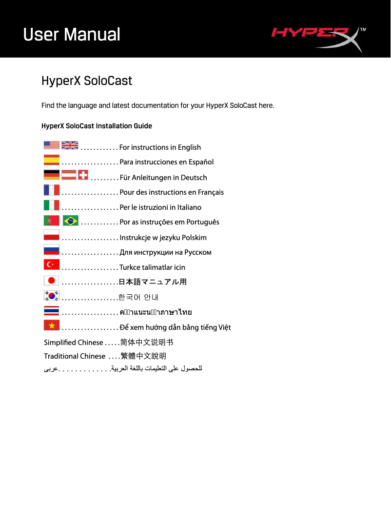 First page image of the manual for SoloCast