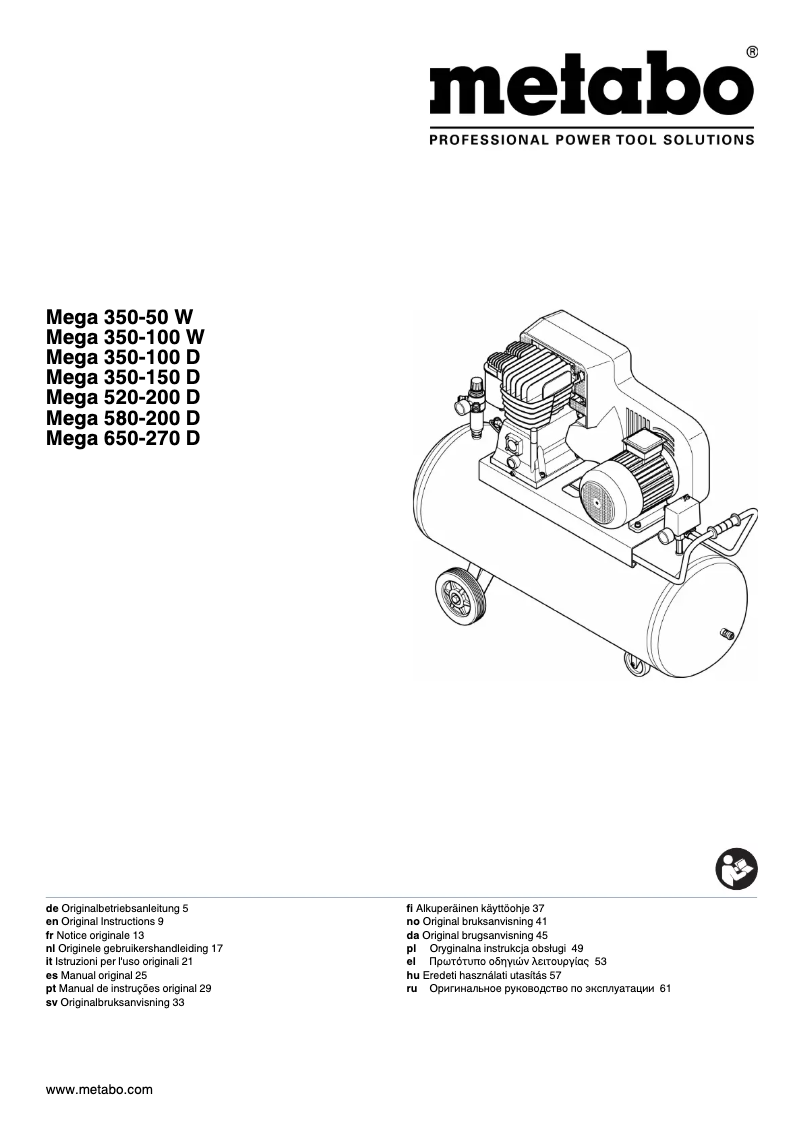 Page 1 of the manual User Manual Metabo Mega 350-50 W