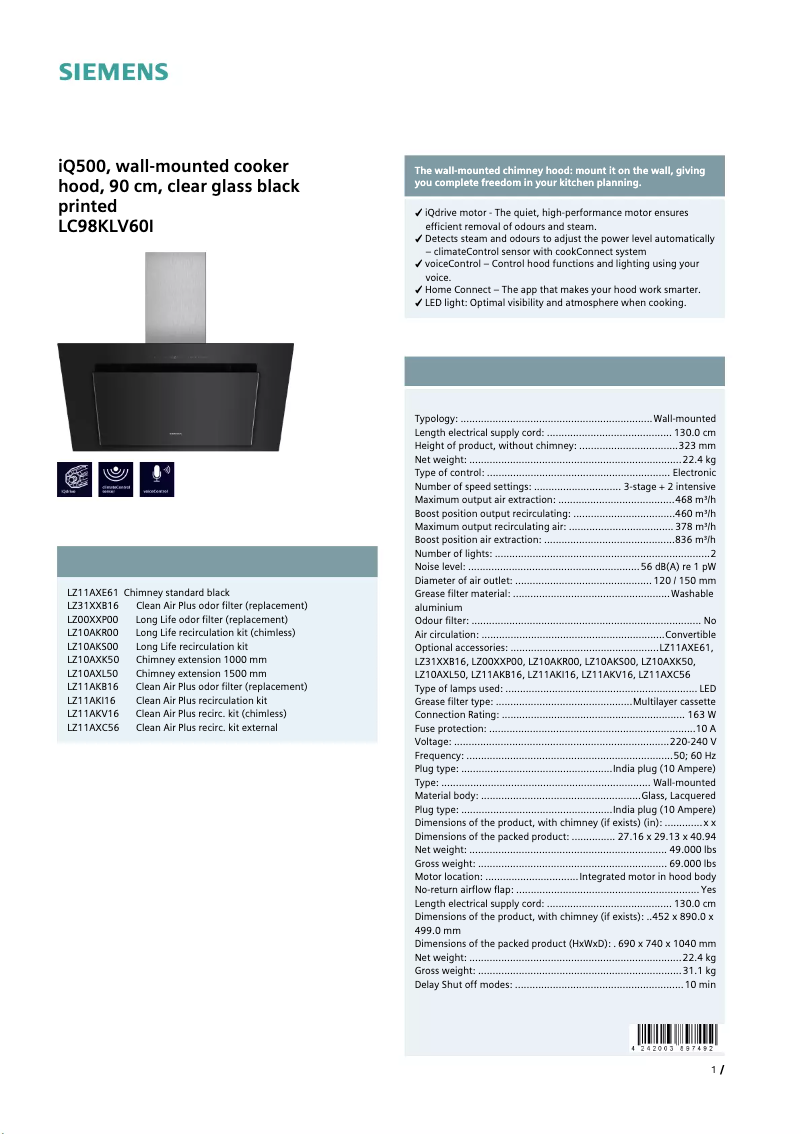Page 1 of the manual User Manual Siemens LC98KLV60I