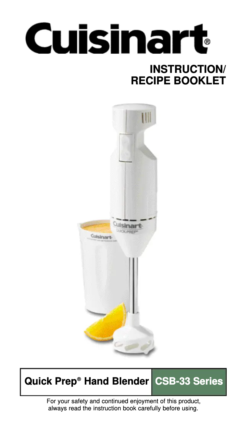 Page 1 de la notice Manuel utilisateur Cuisinart CSB-33