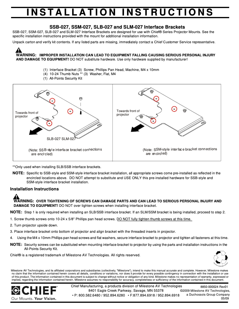 Page 1 of the manual User Manual Chief SLM027