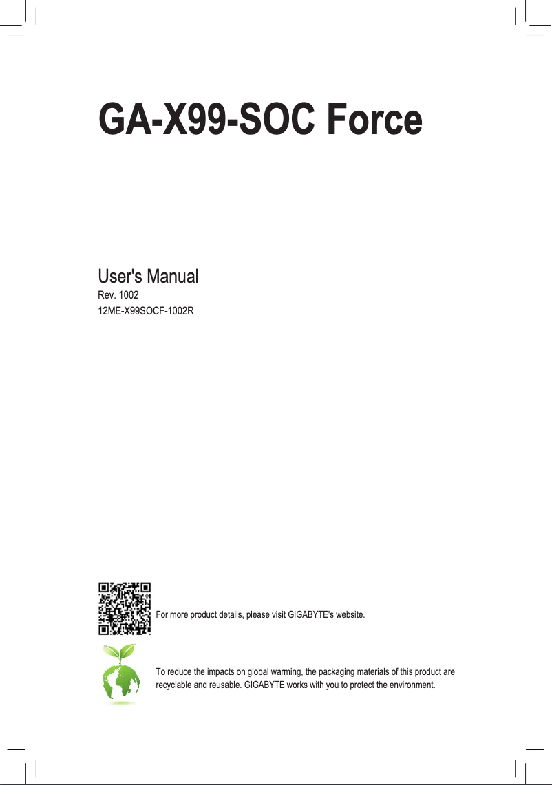 Page 1 of the manual User Manual Gigabyte GA-X99-SOC Force