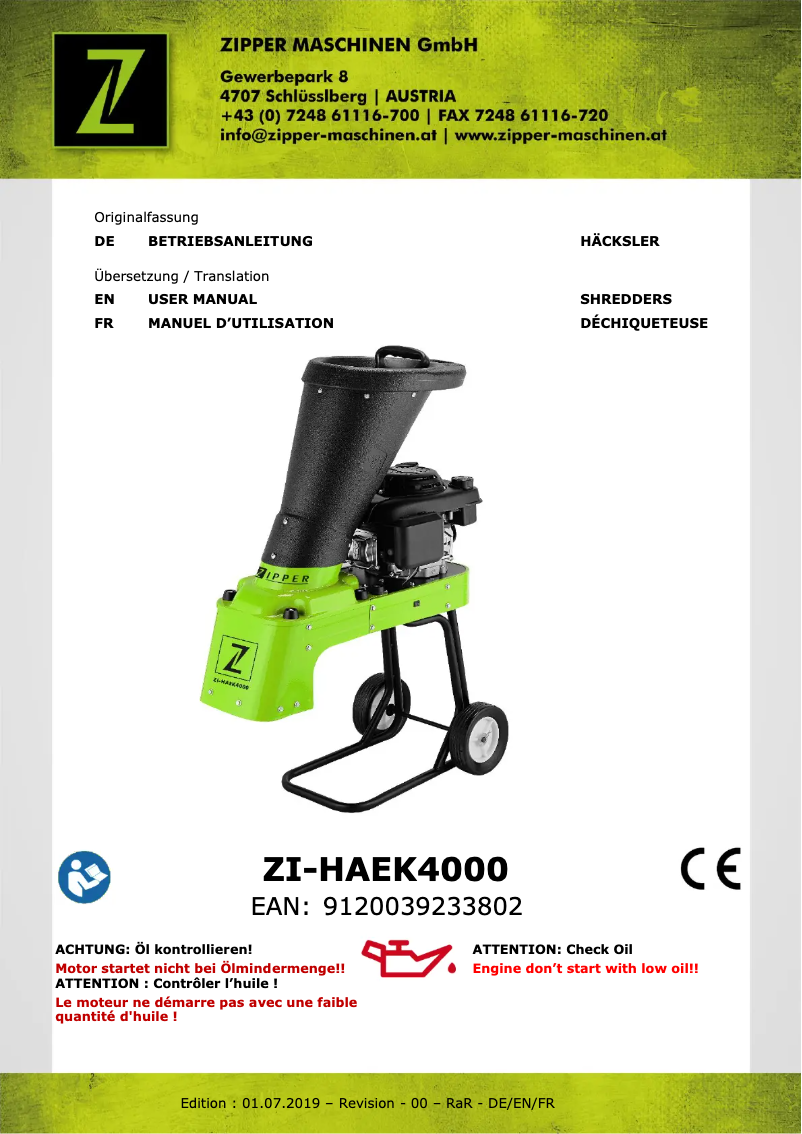 Page 1 of the manual User Manual Zipper ZI-HAEK4000