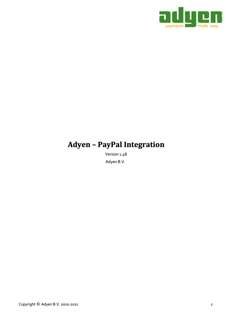 First page image of the manual for PayPal Integration