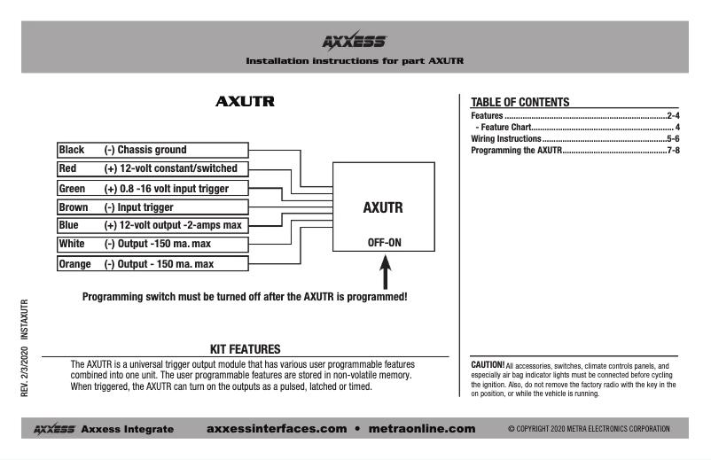 Page 1 of the manual User Manual AXESS AXUTR