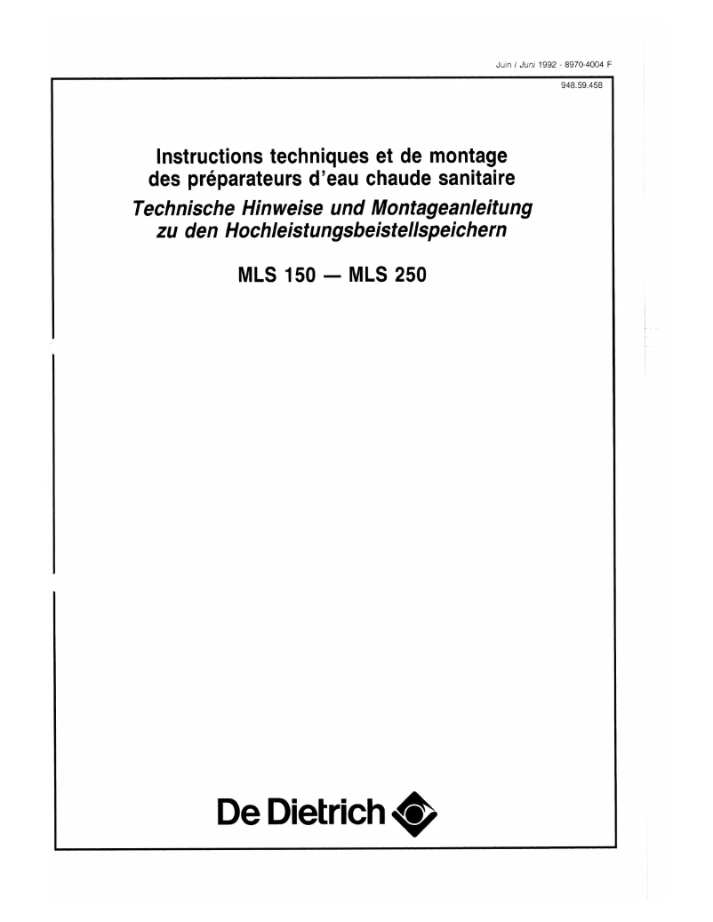 Page 1 of the manual User Manual De Dietrich MLS 150