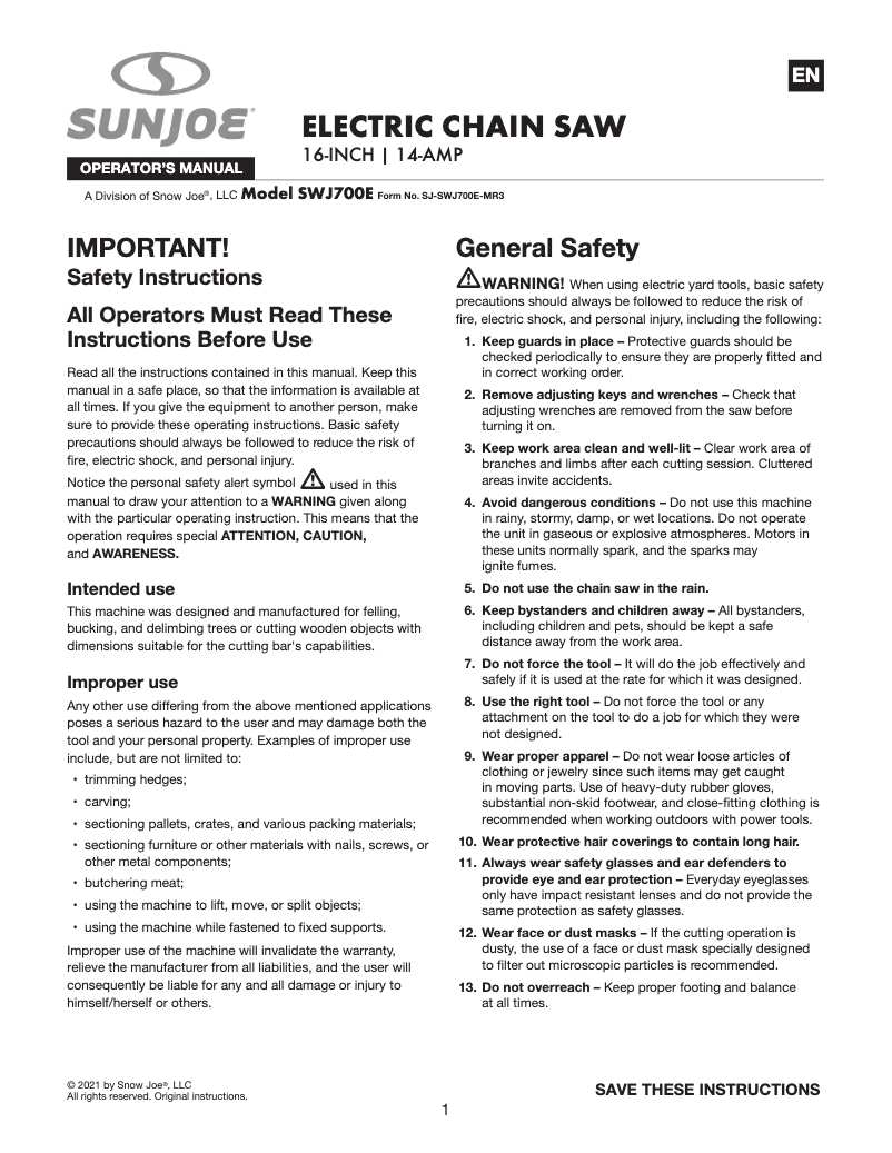 First page image of the manual for SWJ700E