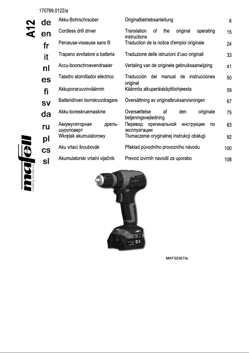 Page 1 of the manual User Manual Mafell A12