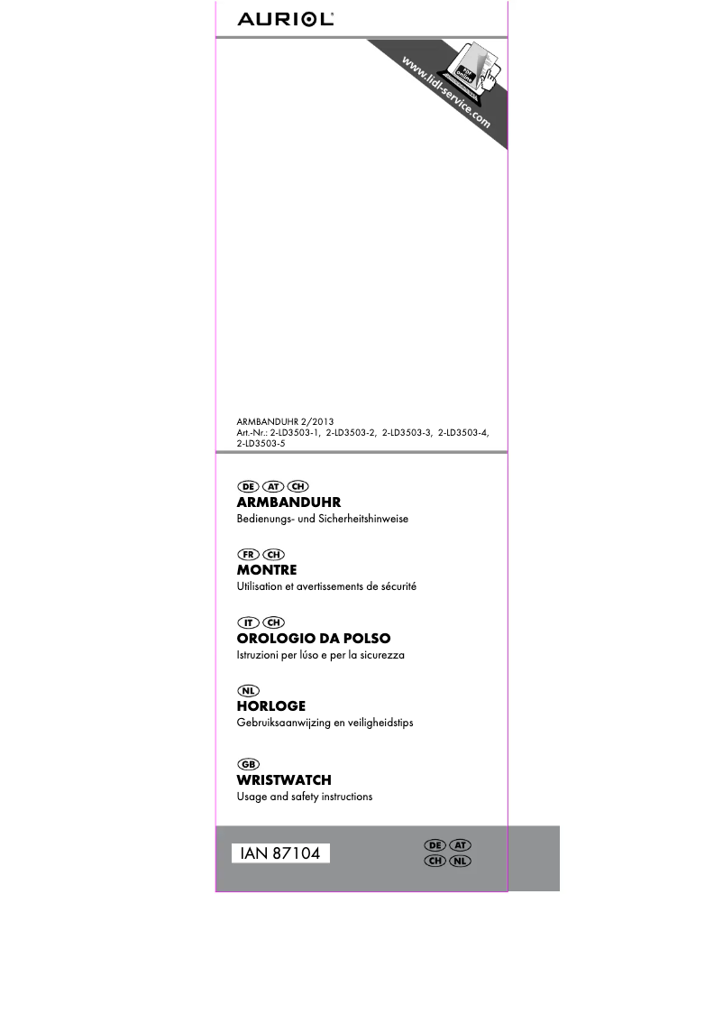 Page 1 of the manual User Manual Auriol 2-LD3503-3