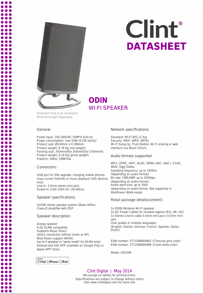 Page 1 of the manual Technical Sheet Clint ODIN