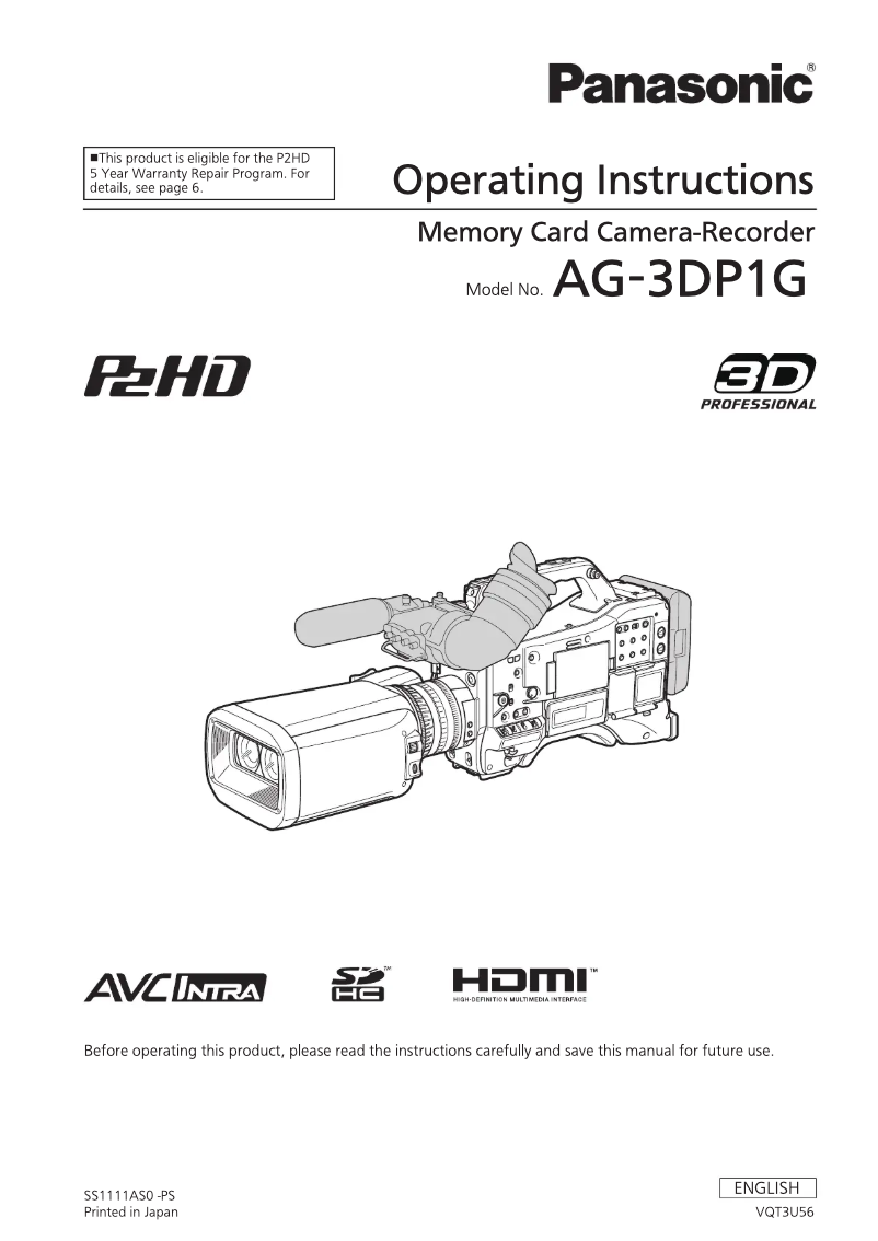 First page image of the manual for AG-3DP1G