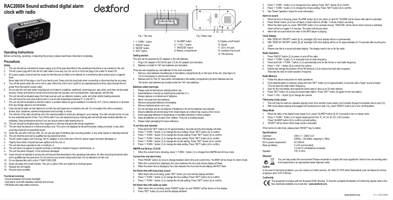 Page 1 of the manual User Manual Dexford RAC20004