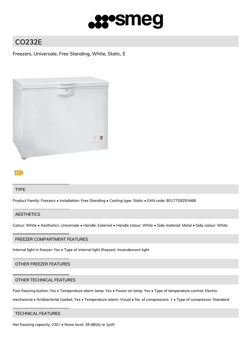 Page 1 of the manual Brochure Smeg CO232E