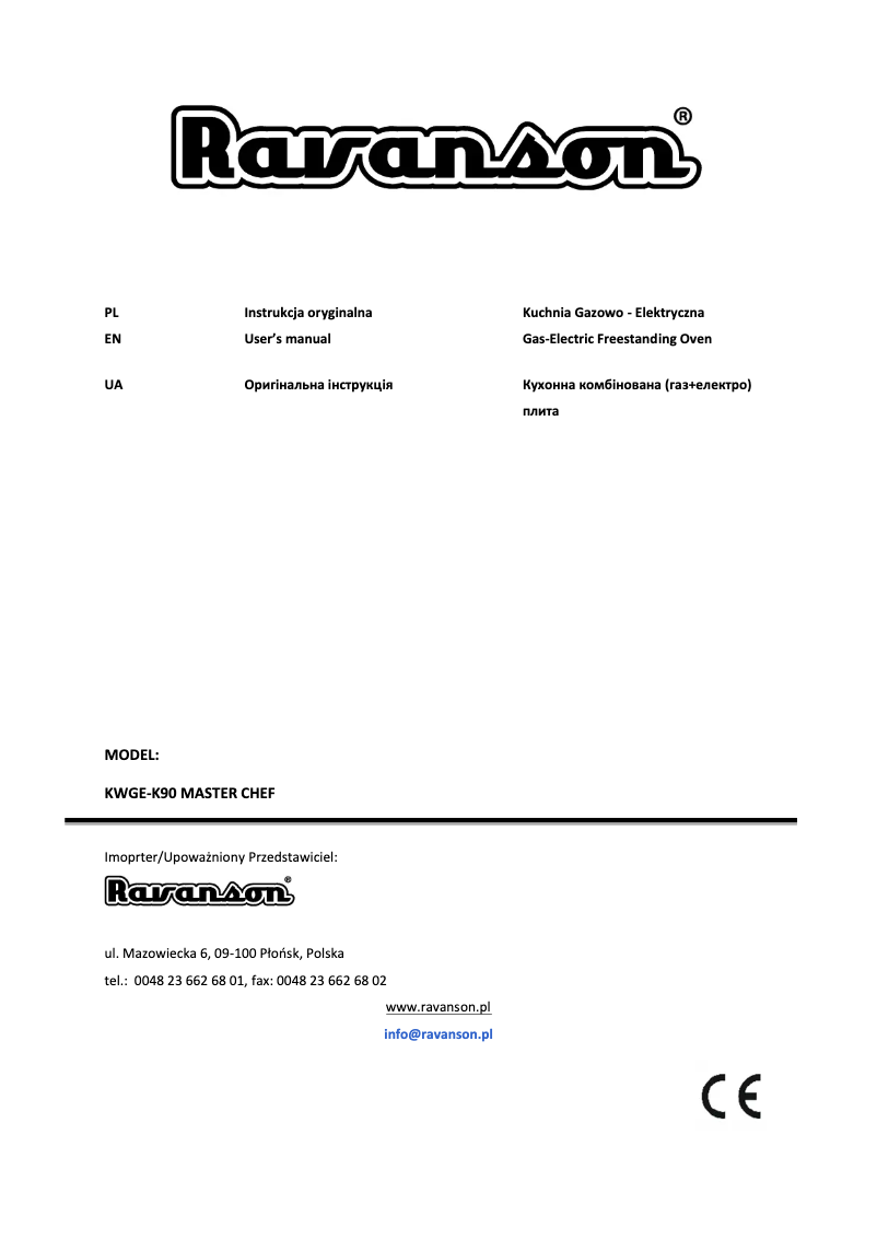 Page 1 of the manual User Manual Ravanson Master Chef KWGE-K90