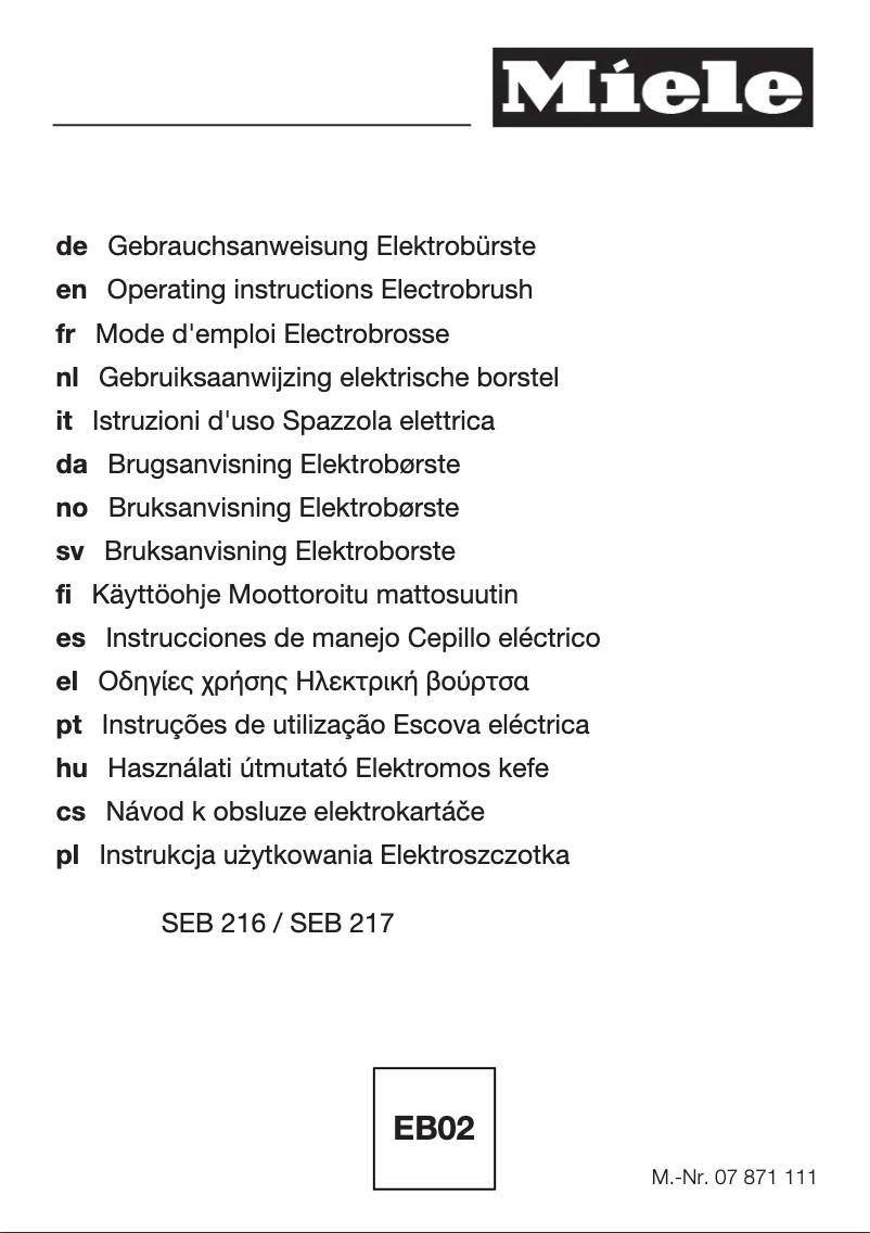 Page 1 of the manual User Manual Miele SEB 217-2