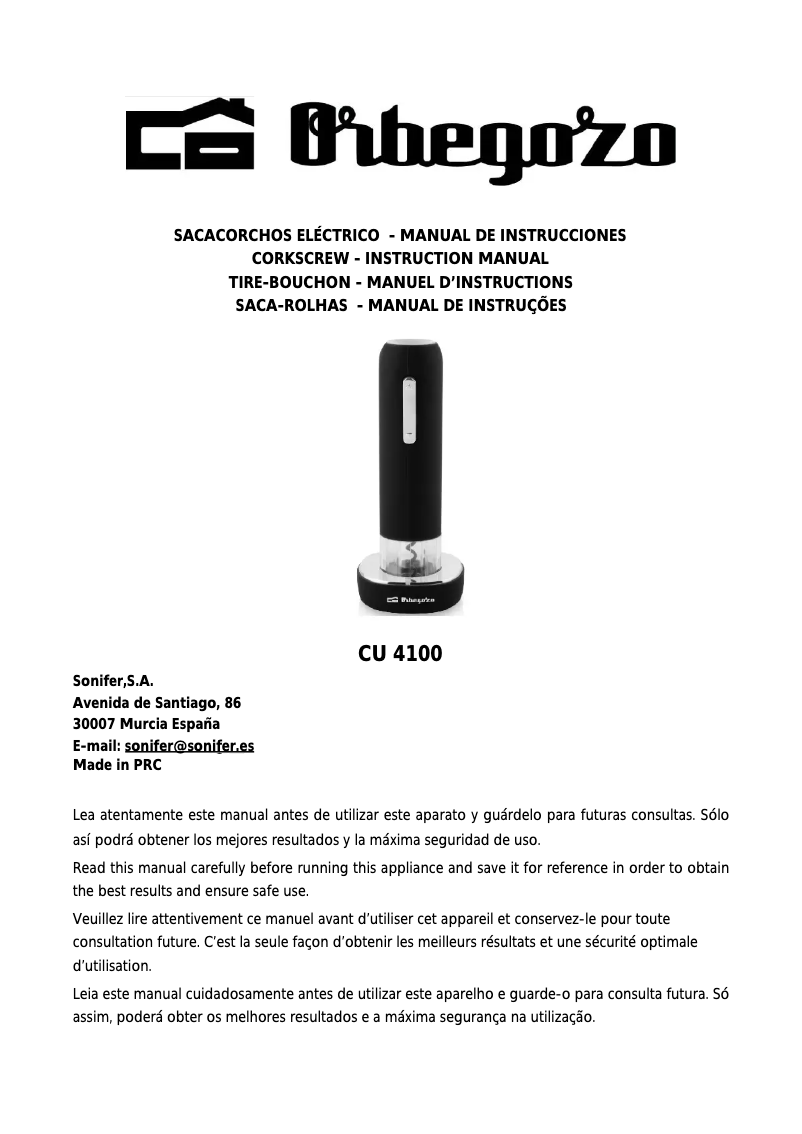 First page image of the manual for CU 4100