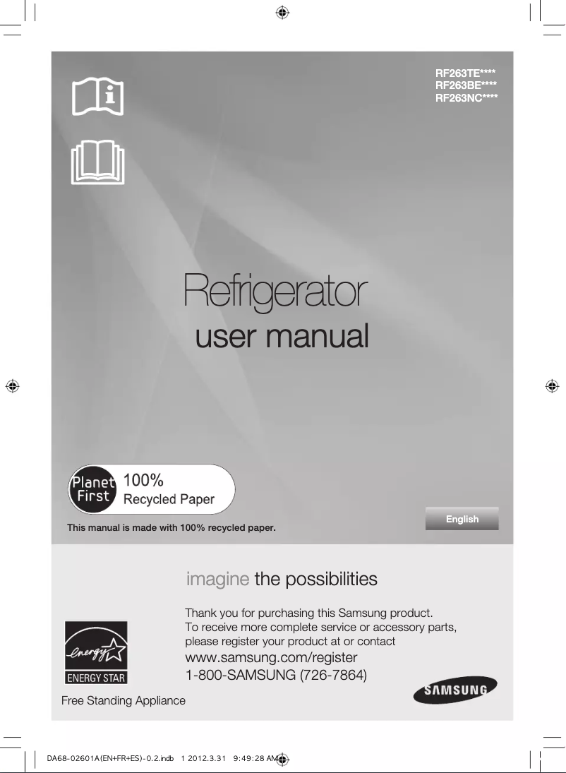 First page image of the manual for RF263BEAE