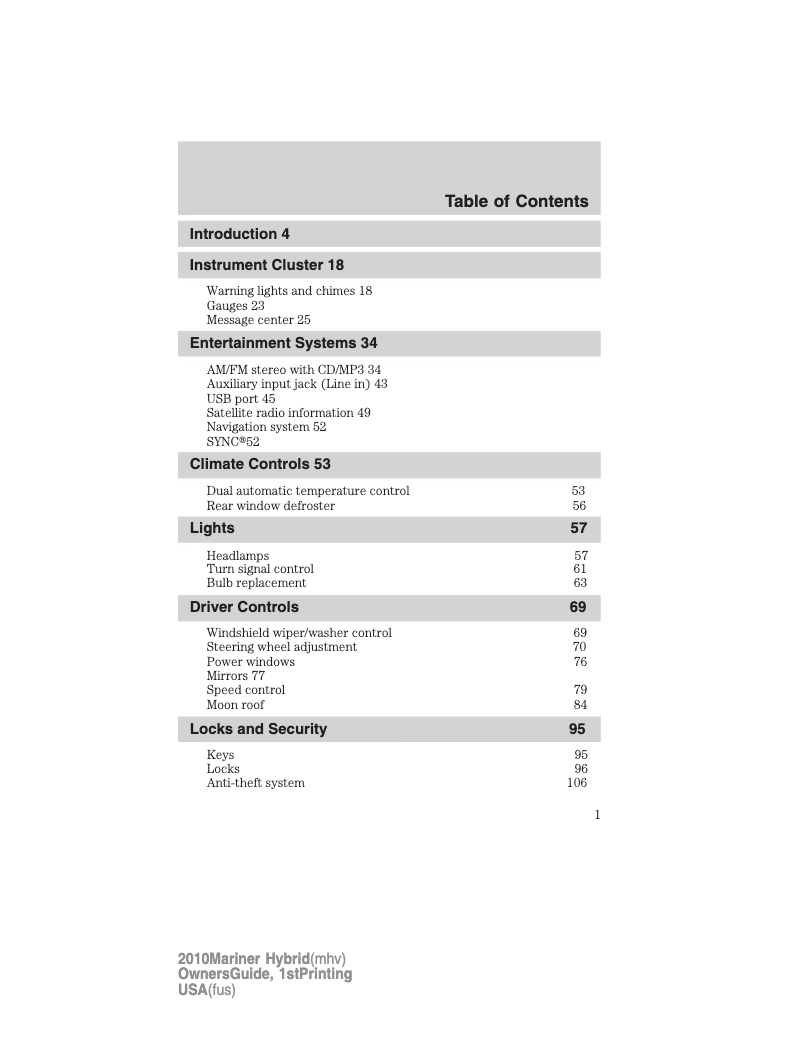 Image de la première page du manuel de l'appareil Mariner Hybrid (2010)