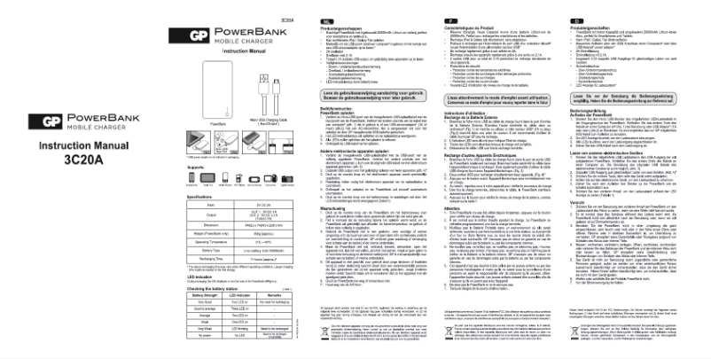 Page 1 of the manual User Manual GP Batteries Portable PowerBank 3C20A